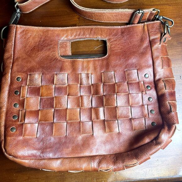 Bed Stu Orchid Dark Brown Woven Leather Crossbody Purse Handbag Shoulder Bag - Picture 2 of 10